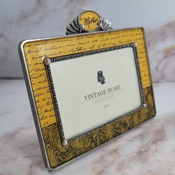 Vintage Home Collection Mother Yellow Metal Glass Ornate Picture Frame - Picture 2 of 5